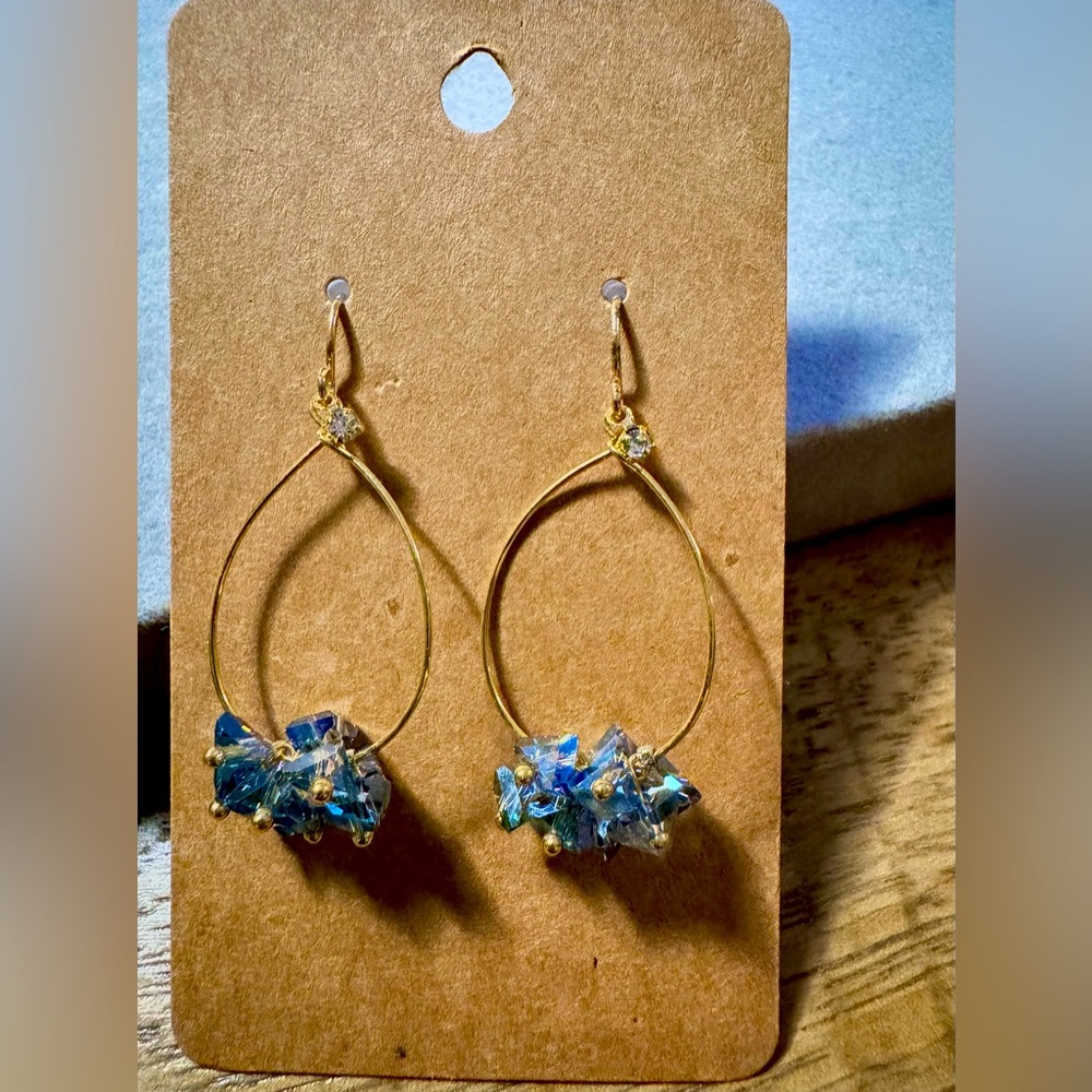 Hand Crafted Crystal blue rainbow bead Earrings